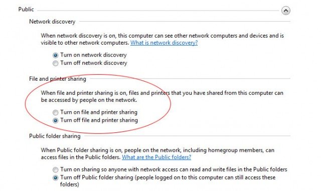 desactivar compartir archivos con Windows